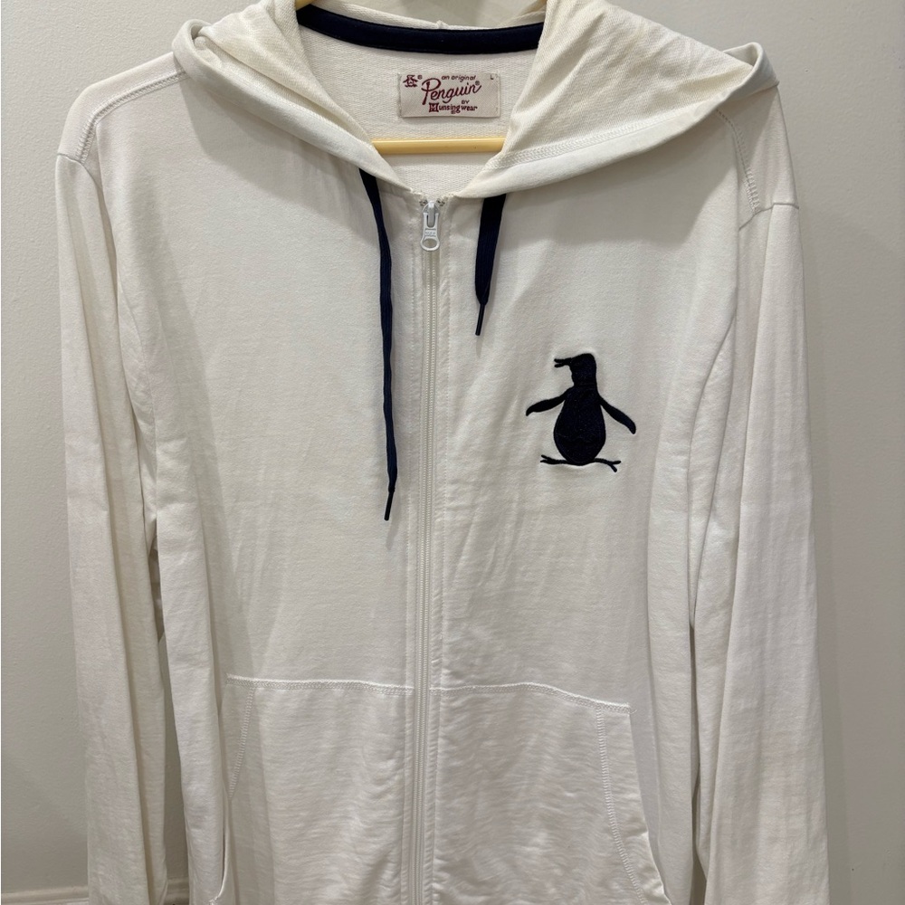 Original Penguin Cream Zip-Up with Black Logo